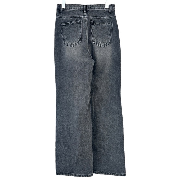 12th Tribe Brooklyn Washed Black Slash High Rise Straight Leg Boyfriend Jeans - Picture 6 of 16